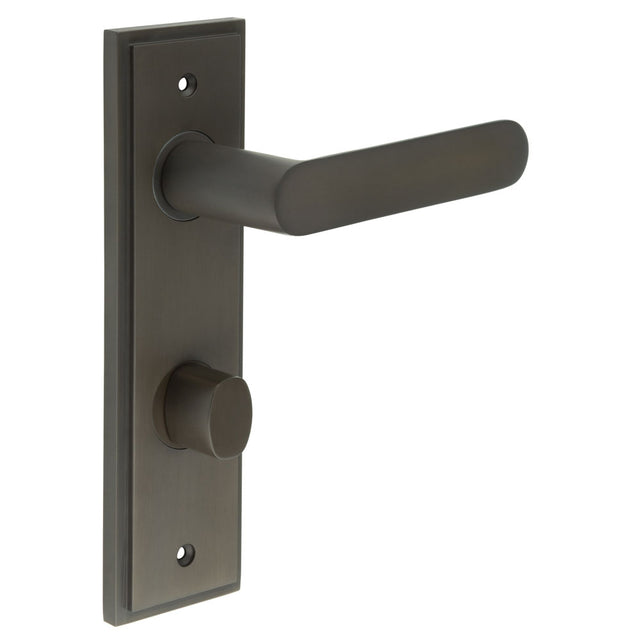 High quality image of Burlington - Kensington Door Handle Din Bathroom Backplate Dark Bronze & Turn & Release Sku. BUR-25DB-456DB-81DB