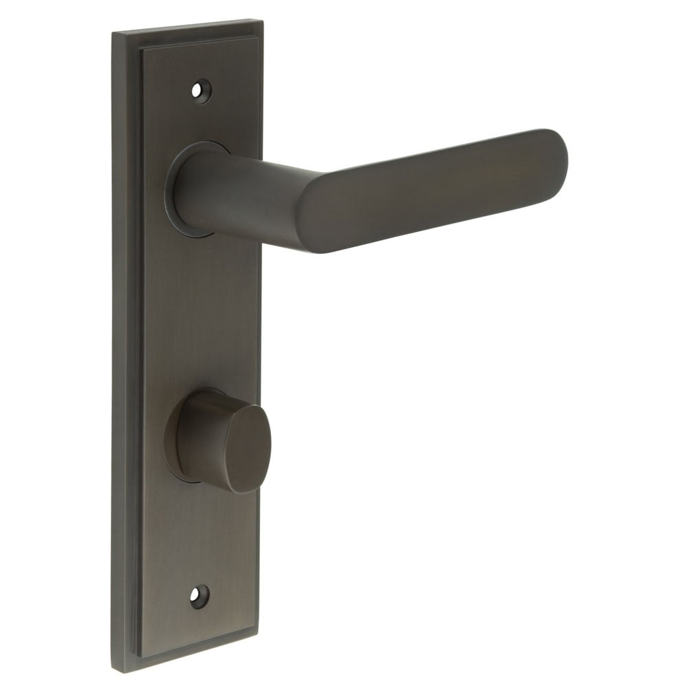 This is an image showing the Frelan - Kensington Door Handle Din Bathroom Backplate Dark Bronze & Turn & Release available to order from Trade Door Handles in Kendal