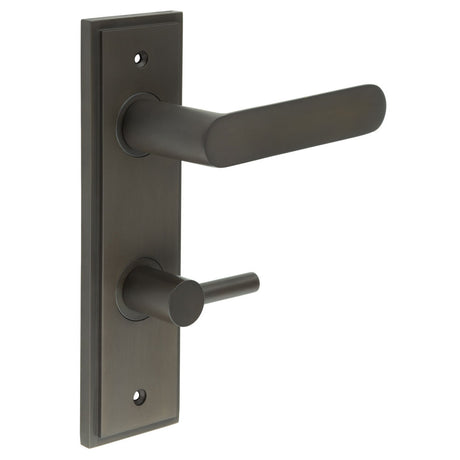 High quality image of Burlington - Kensington Door Handle Din Bathroom Backplate Dark Bronze & Turn & Release Sku. BUR-25DB-456DB-82DB