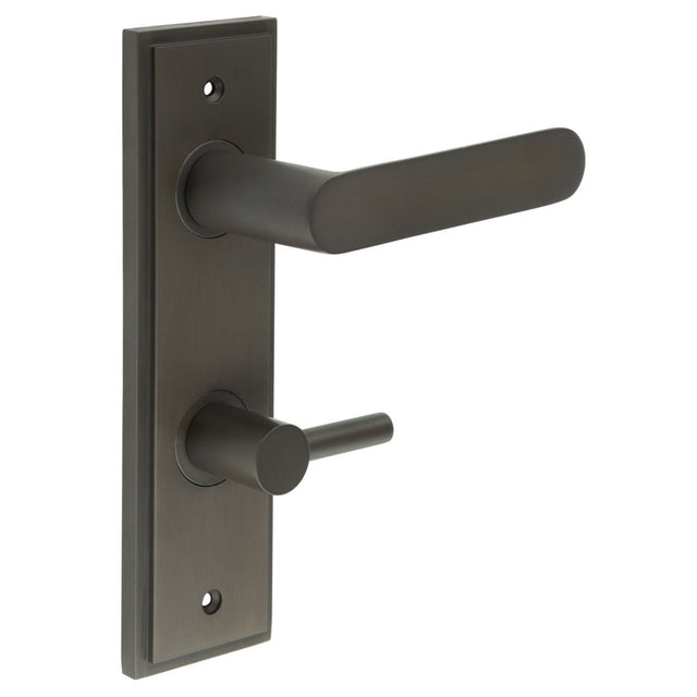 This is an image showing the Frelan - Kensington Door Handle Din Bathroom Backplate Dark Bronze & Turn & Release available to order from Trade Door Handles in Kendal