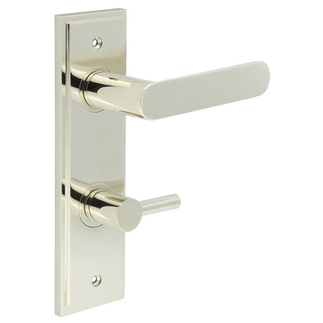 High quality image of Burlington - Kensington Door Handle Din Bathroom Backplate Polished Nickel & Turn & Release Sku. BUR-25PN-456PN-82PN