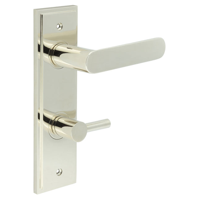 High quality image of Burlington - Kensington Door Handle Din Bathroom Backplate Polished Nickel & Turn & Release Sku. BUR-25PN-456PN-82PN
