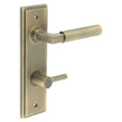 This is an image showing the Frelan - Westminster Door Handle Din Bathroom Backplate Antique Brass & Turn & Release available to order from Trade Door Handles in Kendal