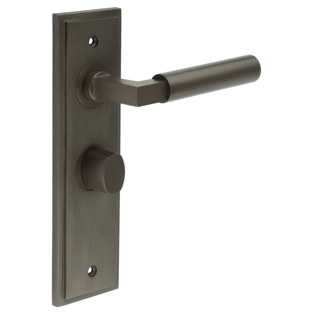 High quality image of Burlington - Westminster Door Handle Bathroom Backplate Dark Bronze & Turn & Release Sku. BUR-30DB-453DB-81DB
