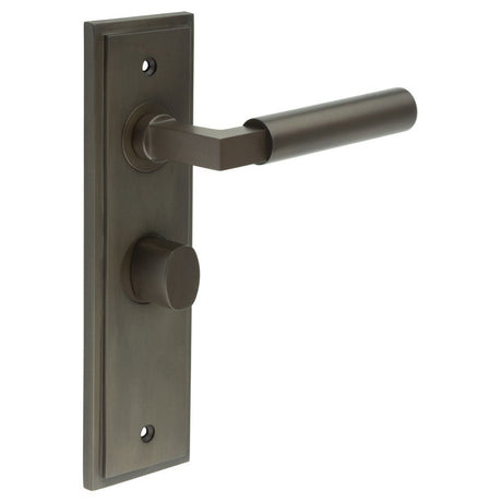 This is an image showing the Frelan - Westminster Door Handle Bathroom Backplate Dark Bronze & Turn & Release available to order from Trade Door Handles in Kendal