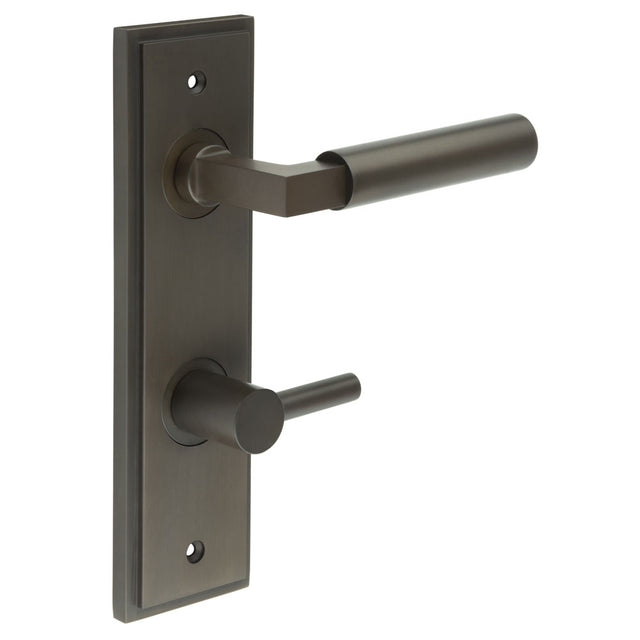 High quality image of Burlington - Westminster Door Handle Din Bathroom Backplate Dark Bronze & Turn & Release Sku. BUR-30DB-456DB-82DB
