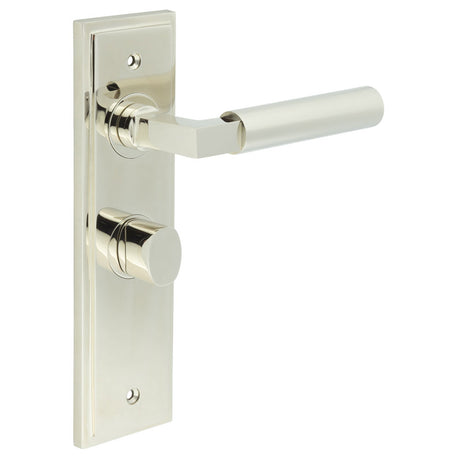 High quality image of Burlington - Westminster Door Handle Bathroom Backplate Polished Nickel & Turn & Release Sku. BUR-30PN-453PN-81PN