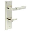 High quality image of Burlington - Westminster Door Handle Din Bathroom Backplate Polished Nickel & Turn & Release Sku. BUR-30PN-456PN-82PN