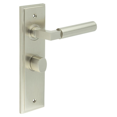 High quality image of Burlington - Westminster Door Handle Bathroom Backplate Satin Nickel & Turn & Release Sku. BUR-30SN-453SN-81SN