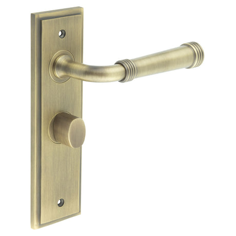 High quality image of Burlington - Highgate Door Handle Bathroom Backplate Antique Brass & Turn & Release Sku. BUR-35AB-453AB-81AB