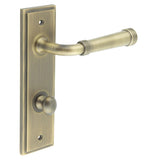 High quality image of Burlington - Highgate Door Handle Din Bathroom Backplate Antique Brass & Turn & Release Sku. BUR-35AB-456AB-80AB