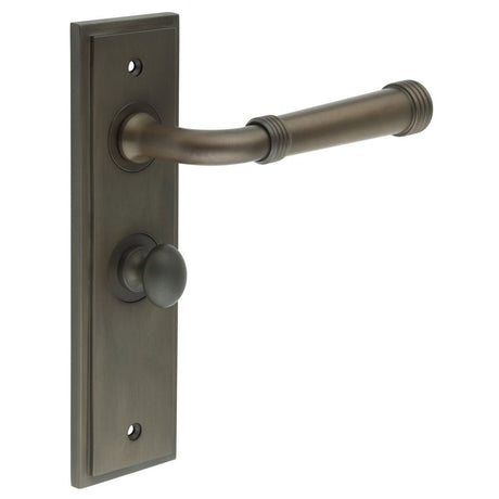 This is an image showing the Frelan - Highgate Door Handle Bathroom Backplate Dark Bronze & Turn & Release available to order from Trade Door Handles in Kendal