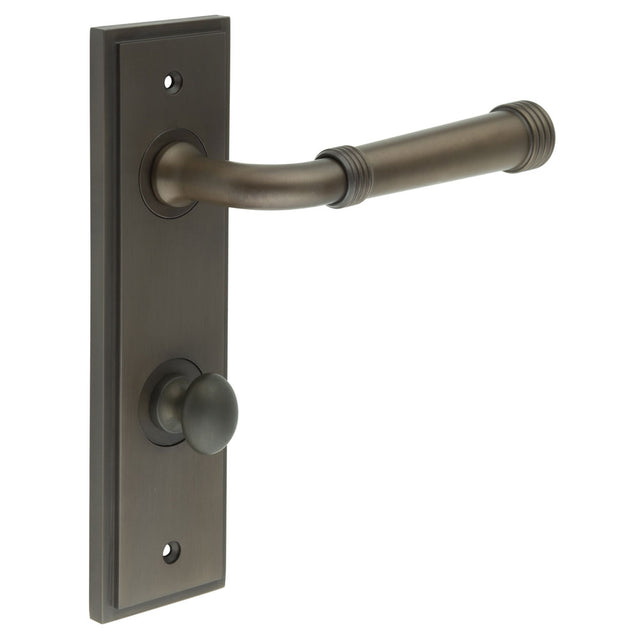 High quality image of Burlington - Highgate Door Handle Din Bathroom Backplate Dark Bronze & Turn & Release Sku. BUR-35DB-456DB-80DB