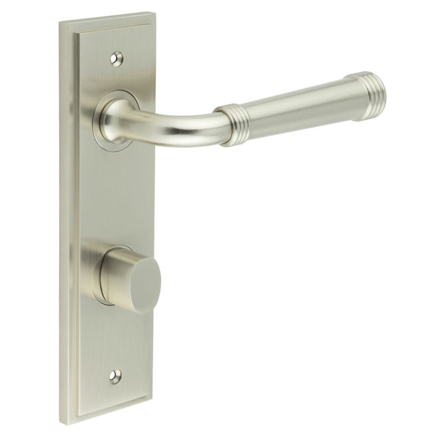 High quality image of Burlington - Highgate Door Handle Din Bathroom Backplate Satin Nickel & Turn & Release Sku. BUR-35SN-456SN-81SN