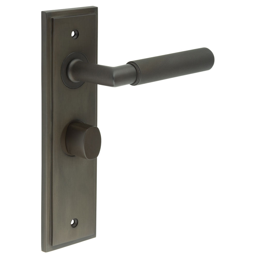 High quality image of Burlington - Piccadilly Door Handle Bathroom Backplate Dark Bronze & Turn & Release Sku. BUR-40DB-453DB-81DB