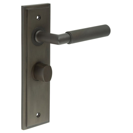 This is an image showing the Frelan - Piccadilly Door Handle Bathroom Backplate Dark Bronze & Turn & Release available to order from Trade Door Handles in Kendal