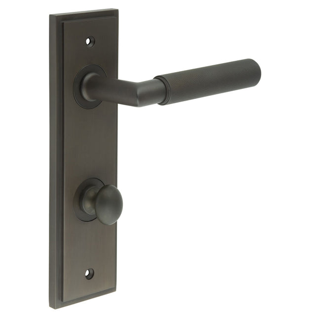 High quality image of Burlington - Piccadilly Door Handle Din Bathroom Backplate Dark Bronze & Turn & Release Sku. BUR-40DB-456DB-80DB