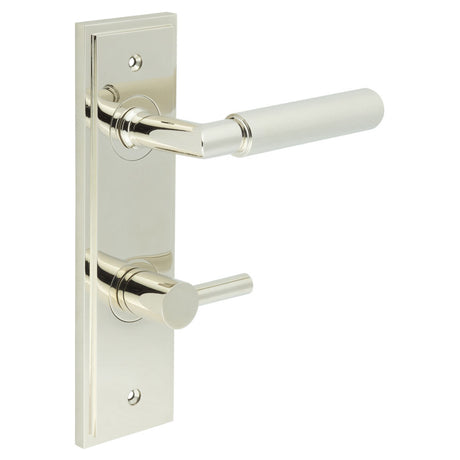 High quality image of Burlington - Piccadilly Door Handle Bathroom Din Backplate Polished Nickel & Turn & Release Sku. BUR-40PN-456PN-82PN