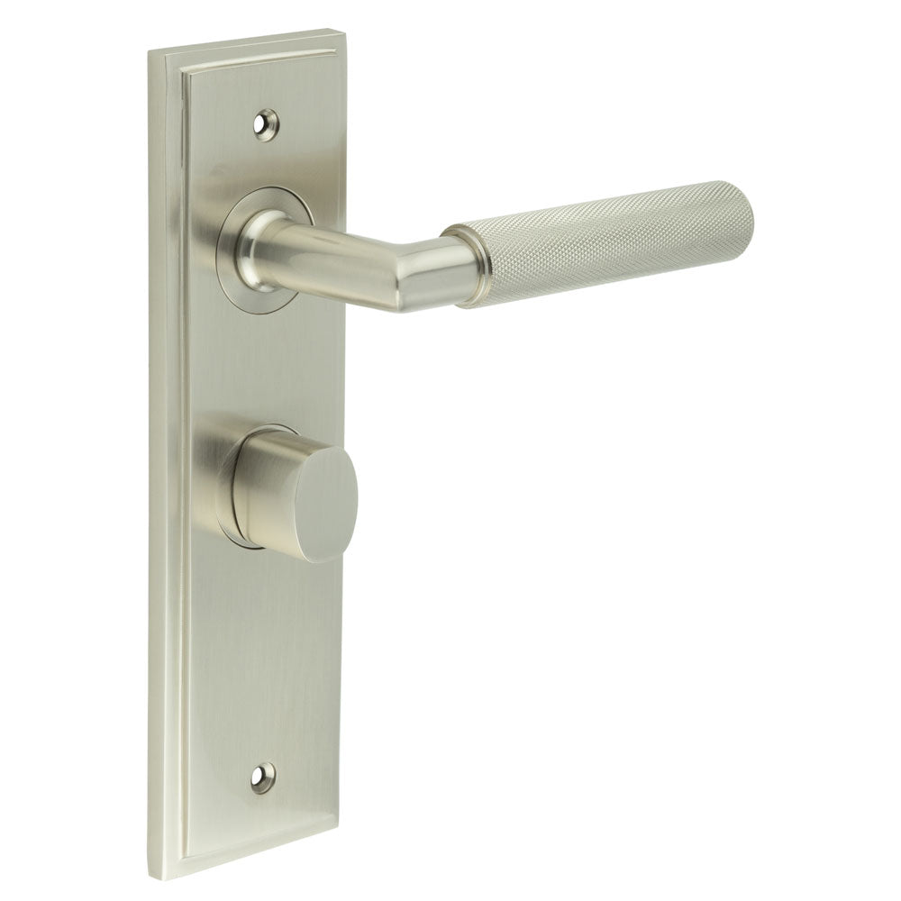 High quality image of Burlington - Piccadilly Door Handle Bathroom Backplate Satin Nickel & Turn & Release Sku. BUR-40SN-453SN-81SN