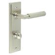 This is an image showing the Frelan - Piccadilly Door Handle Din Bathroom Backplate Satin Nickel & Turn & Release available to order from Trade Door Handles in Kendal