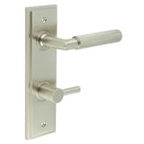 High quality image of Burlington - Piccadilly Door Handle Din Bathroom Backplate Satin Nickel & Turn & Release Sku. BUR-40SN-456SN-82SN