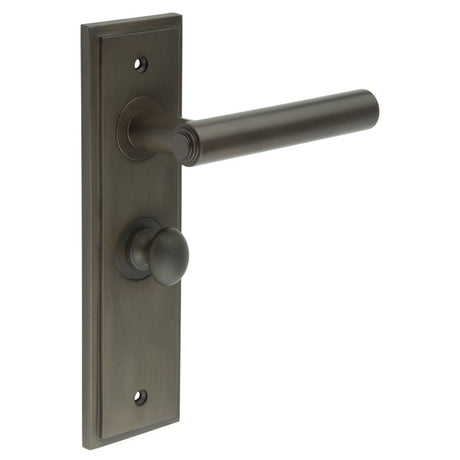 This is an image showing the Frelan - Richmond Door Handle Bathroom Backplate Dark Bronze & Turn & Release available to order from Trade Door Handles in Kendal