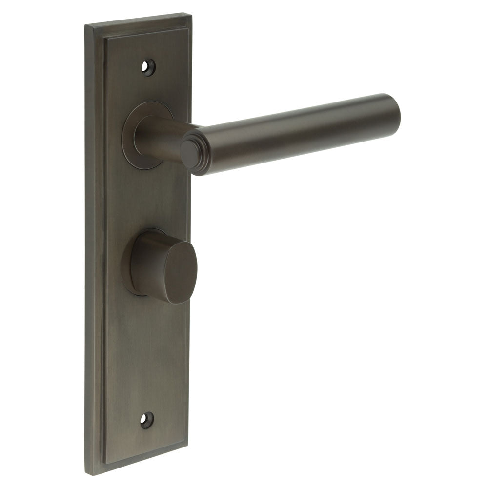 High quality image of Burlington - Richmond Door Handle Bathroom Backplate Dark Bronze & Turn & Release Sku. BUR-45DB-453DB-81DB