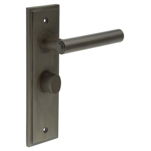High quality image of Burlington - Richmond Door Handle Bathroom Backplate Dark Bronze & Turn & Release Sku. BUR-45DB-453DB-81DB
