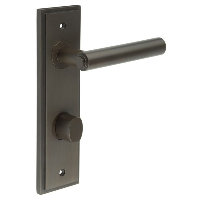 High quality image of Burlington - Richmond Door Handle Din Bathroom Backplate Dark Bronze & Turn & Release Sku. BUR-45DB-456DB-81DB