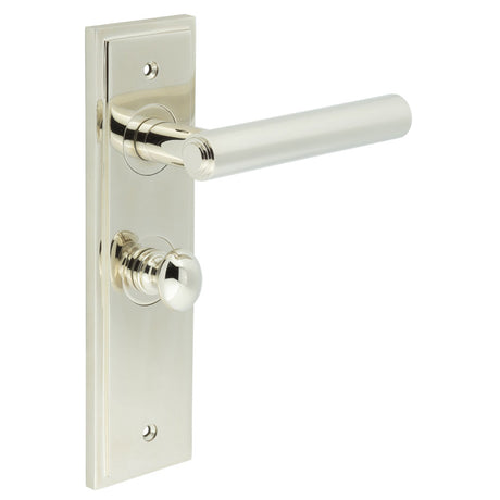 High quality image of Burlington - Richmond Door Handle Bathroom Backplate Polished Nickel & Turn & Release Sku. BUR-45PN-453PN-80PN