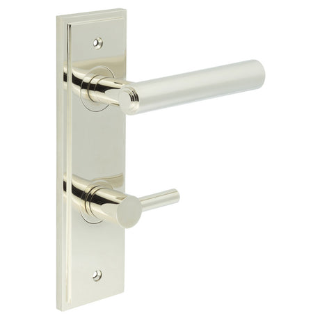 High quality image of Burlington - Richmond Door Handle Din Bathroom Backplate Polished Nickel & Turn & Release Sku. BUR-45PN-456PN-82PN
