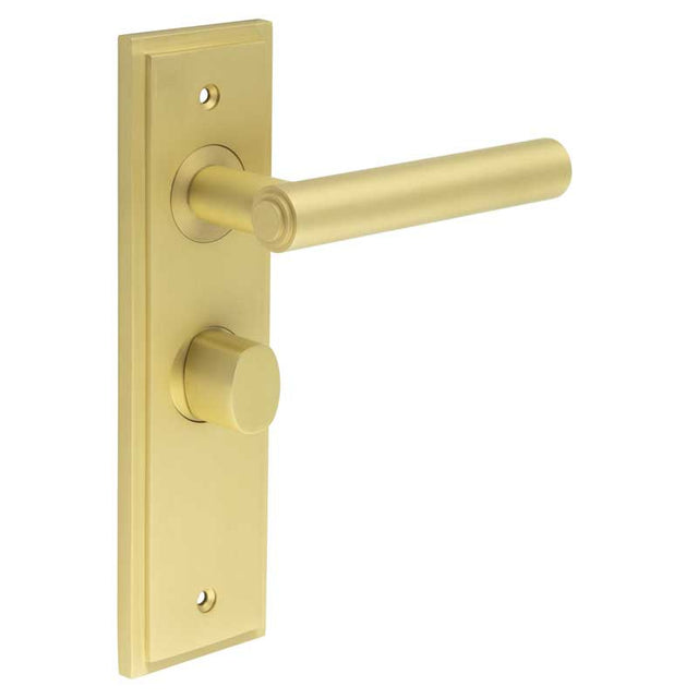 High quality image of Burlington - Richmond Door Handle Bathroom Backplate Satin Brass & Turn & Release Sku. BUR-45SB-453SB-81SB