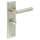 High quality image of Burlington - Richmond Door Handle Bathroom Backplate Satin Nickel & Turn & Release Sku. BUR-45SN-453SN-80SN