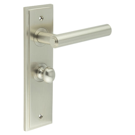 High quality image of Burlington - Richmond Door Handle Bathroom Backplate Satin Nickel & Turn & Release Sku. BUR-45SN-453SN-80SN
