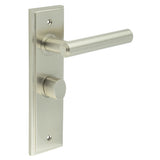 High quality image of Burlington - Richmond Door Handle Bathroom Backplate Satin Nickel & Turn & Release Sku. BUR-45SN-453SN-81SN