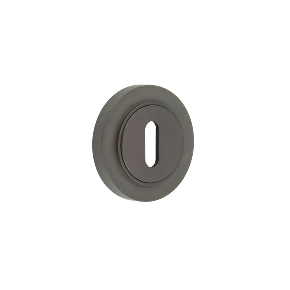 High quality image of Burlington - Standard Keyway Escutcheons Plain Rose Dark Bronze Sku. BUR-60DB-71DB