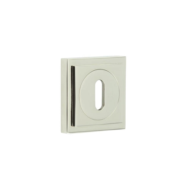 This is an image showing the Frelan - Burlington Standard Keyway Escutcheons Square Stepped Rose Polished Nickel available to order from Trade Door Handles in Kendal