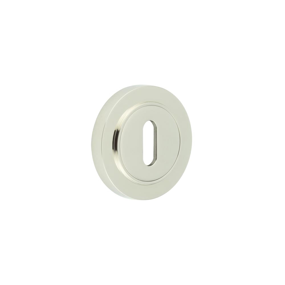 High quality image of Burlington - Standard Keyway Escutcheons Plain Rose Polished Nickel Sku. BUR-60PN-71PN