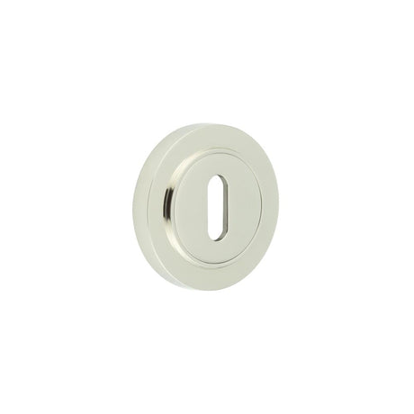 This is an image showing the Frelan - Burlington Standard Keyway Escutcheons Plain Rose Polished Nickel available to order from Trade Door Handles in Kendal