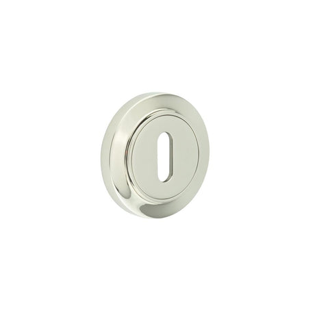 This is an image showing the Frelan - Burlington Standard Keyway Escutcheons Chamfered Rose Polished Nickel available to order from Trade Door Handles in Kendal