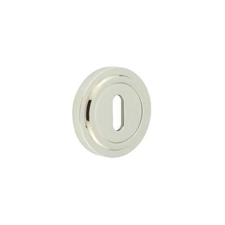 This is an image showing the Frelan - Burlington Standard Keyway Escutcheons Stepped Rose Polished Nickel available to order from Trade Door Handles in Kendal