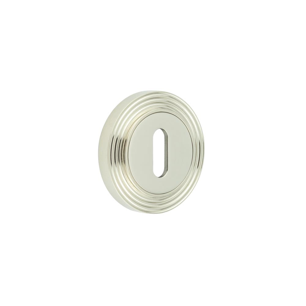 High quality image of Burlington - Standard Keyway Escutcheons Reeded Rose Polished Nickel Sku. BUR-60PN-74PN