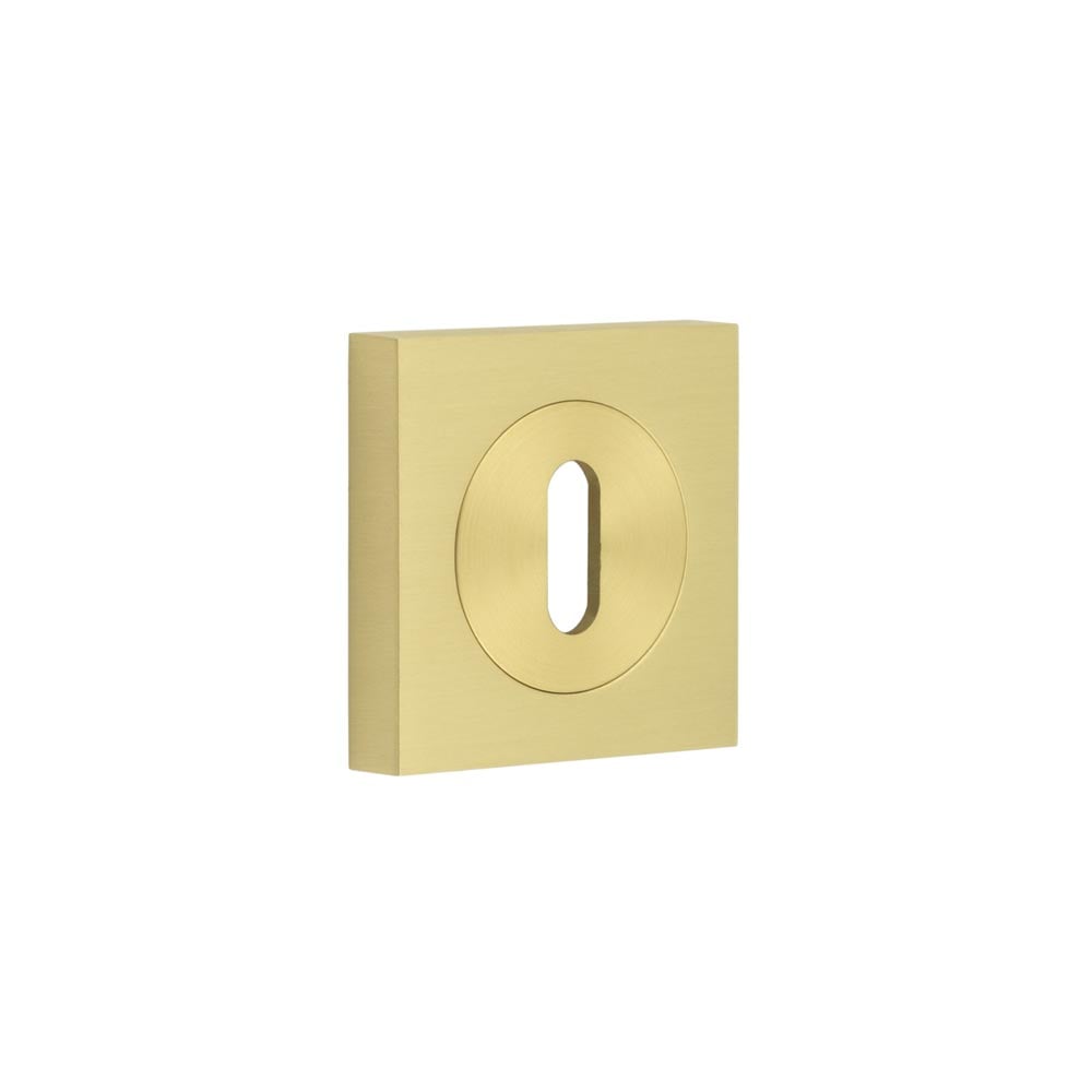 This is an image showing the Frelan - Burlington Standard Keyway Escutcheons Square Plain Rose Satin Brass available to order from Trade Door Handles in Kendal