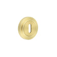 This is an image showing the Frelan - Burlington Standard Keyway Escutcheons Stepped Rose Satin Brass available to order from Trade Door Handles in Kendal