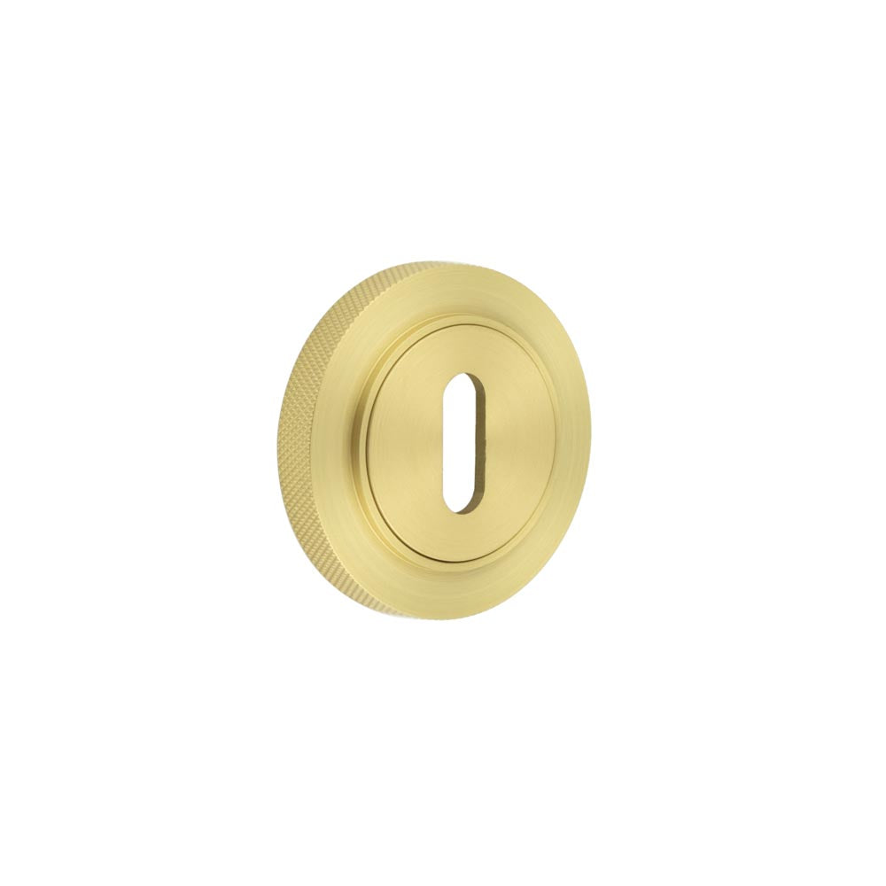 High quality image of Burlington - Standard Keyway Escutcheons Knurled Rose Satin Brass Sku. BUR-60SB-75SB