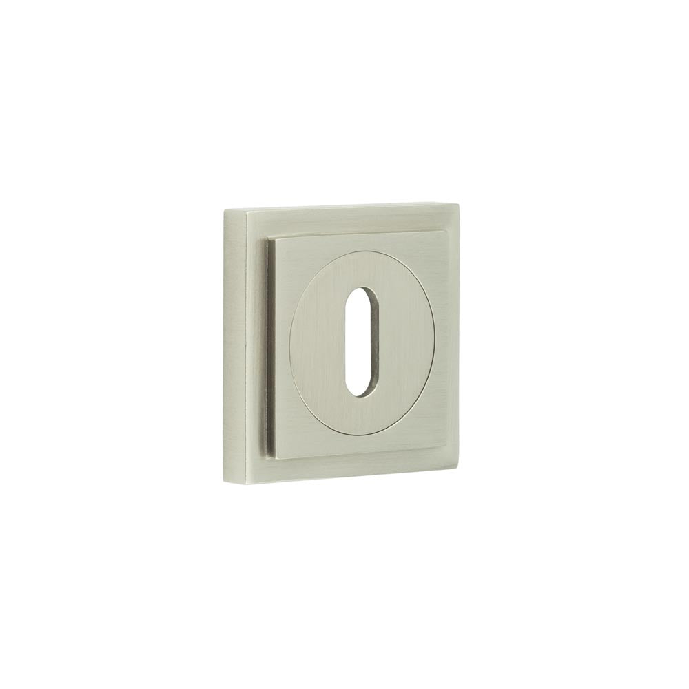 High quality image of Burlington - Standard Keyway Escutcheons Square Stepped Rose Satin Nickel Sku. BUR-60SN-173SN