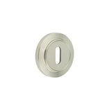 High quality image of Burlington - Standard Keyway Escutcheons Chamfered Rose Satin Nickel Sku. BUR-60SN-72SN