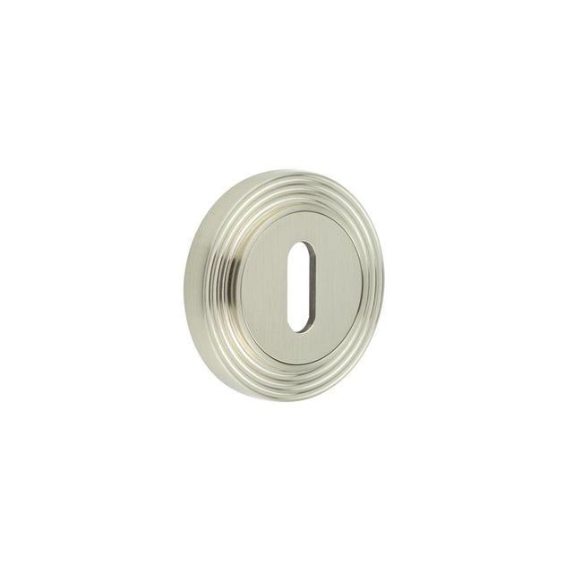 High quality image of Burlington - Standard Keyway Escutcheons Reeded Rose Satin Nickel Sku. BUR-60SN-74SN
