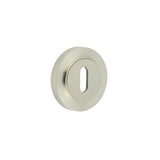 High quality image of Burlington - Standard Keyway Escutcheons Knurled Rose Satin Nickel Sku. BUR-60SN-75SN