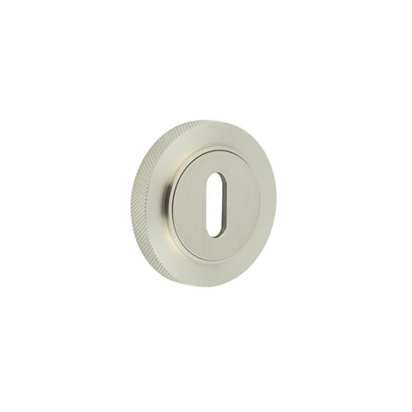 High quality image of Burlington - Standard Keyway Escutcheons Knurled Rose Satin Nickel Sku. BUR-60SN-75SN